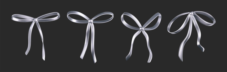 3d chrome liquid bow ribbon in y2k style isolated on a dark background. render of modern silver aest