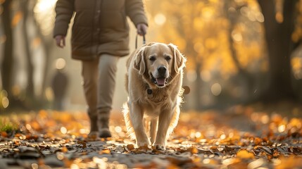 Wall Mural - Person walking carnivore dog breed in forest with leash