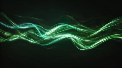 Wall Mural - streams of glowing green energy light lines on black background digital art