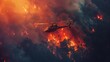 Aeral view of helicopter extinguishes forest fire