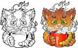 cute little cat with coffee, coloring book