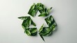 Isolated 3d render natural leaf recycling symbol with white background, Recycle sign made of green trees, Green Grass in Shape of Recycle Symbol Icon Sign Ai generated 