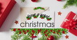 Image of have a great christmas text over christmas decorations on white background