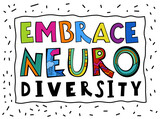 Fototapeta Pokój dzieciecy - Embrace neuro diversity. Creative hand-drawn lettering in a pop art style.