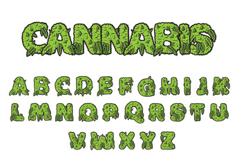 Alphabet text cannabis style. vector on white background