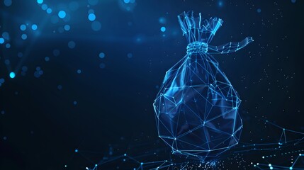 Wall Mural - digital illustration of a glowing blue mesh sack on a dark background. futuristic design, abstract t