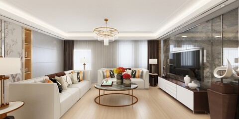 Wall Mural - 3d render of luxury home interior living room