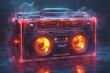A boombox with colorful lights is placed on a table