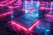 Close-up view of a tiled floor illuminated by vibrant neon lights, creating a modern and dynamic visual experience