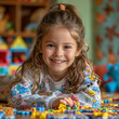 © Tamara - Niña sonriente jugando con juegos educativos