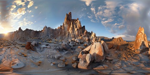 Wall Mural - Panoramic view of snow mountains range landscape. Generative AI.