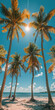 Blick auf Palmen vor sonnigem blauem Himmel