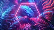 Neon Hexagon Illuminated by Noon Light Against a Backdrop of Wild Ferns: A Stunning Intersection of Nature and Technology