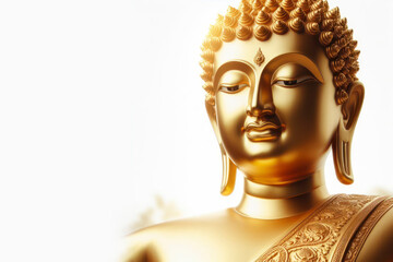 golden buddha statue portrait copy space on white background