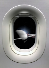 Wall Mural - view from a porthole on the saturn background. elements of this image furnished by nasa.