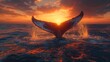Majestic Whale Tail Silhouette at Sunset Generative AI