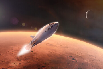Wall Mural - starship in low-mars orbit. elements of this image furnished by nasa.