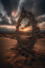 Wall Mural - abstract background with mirror in desert