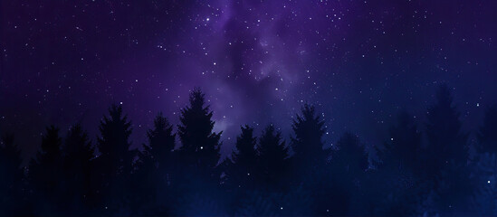 Wall Mural - Dark, purple starry sky over the forest
