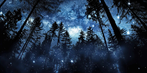 Wall Mural - Beautiful starry sky over the forest
