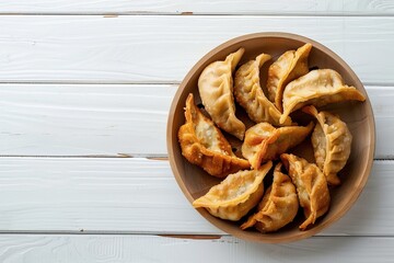 Wall Mural - Homemade fried meat dumplings on wooden table