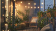© Finn - An intimate balcony garden with string lights and a small seating area.