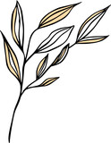 Fototapeta Boho -  Leaves sketch branch, vintage line art vector