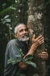 © Oscar - Elderly bearded man hugging a tree in the forest