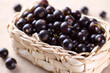 Fresh ripe blackcurrant berries in a basket. Close-up