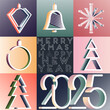 Modern Christmas, Happy New Year 2025 greeting card, design typography invite posters, square template, Layout. Holidays Christmas tree and numbers greeting flat design banner