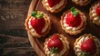 Tartlets dessert with cream and berries top view pastel background