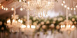 A gold framed mirror hangs from a chandelier with flowers and candles.