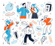 © Wanlee - Happy people characters enjoying karaoke party vector illustration
