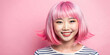 young pretty asian girl with colorful hair and sweet smile, space for text