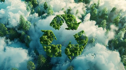 recycling on a green cloud surrounded by trees