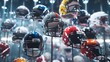 Football helmets suspended in a  3d space  AI generated illustration
