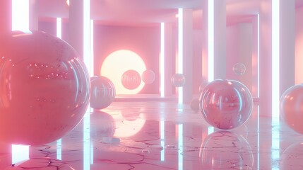 Geometric  3d render of floating objects in a futuristic theme   AI generated illustration