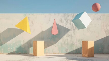 Wall Mural - Geometric shapes floating in the air  AI generated illustration