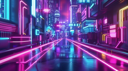Poster - Isolated neon objects in a futuristic city   AI generated illustration