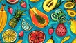 A hand-drawn style pattern featuring various exotic fruits, creatively presented in a seamless artistic form.

