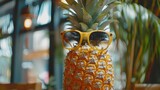 Fototapeta Londyn - Playful pineapple with sunglasses   AI generated illustration