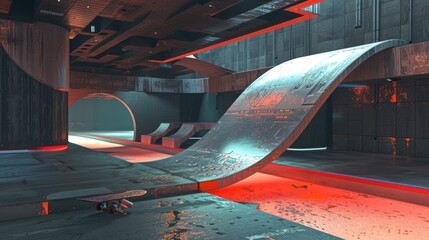 Sticker - Skateboards and ramps in a futuristic D-rendered scene   AI generated illustration