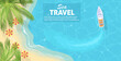 Sea travel on boat at tropical resort advertisement