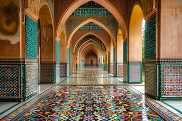 Wall Mural - long hallway with arched ceilings and colorful tiles