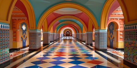 Wall Mural - long hallway with arched ceilings and colorful tiles