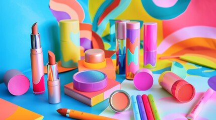 Wall Mural - Vibrant makeup packaging   AI generated illustration