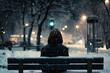 Solitary man on a park bench in winter, evoking themes of loneliness and seasonal affective disorder.
