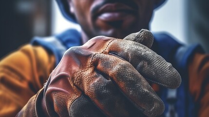 Poster - Construction worker hands with gloves