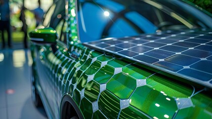 Wall Mural - A close-up of the solar panels on a green energy car  AI generated illustration