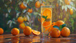 fresh oranges with jiuce glass